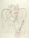 PIO SEMEGHINI, Girl with a Guitar, pen and pastel